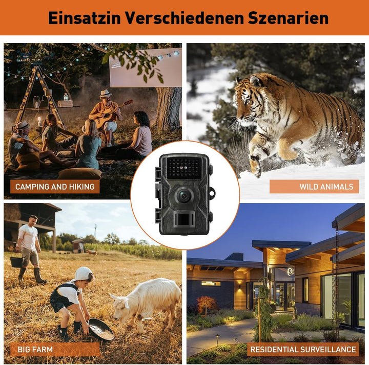 Wildkamera, 60MP 4K Video Wildtierkamera, 0,1 Sekunden ausgelöste IP66 wasserdichte Wildkamera mit N