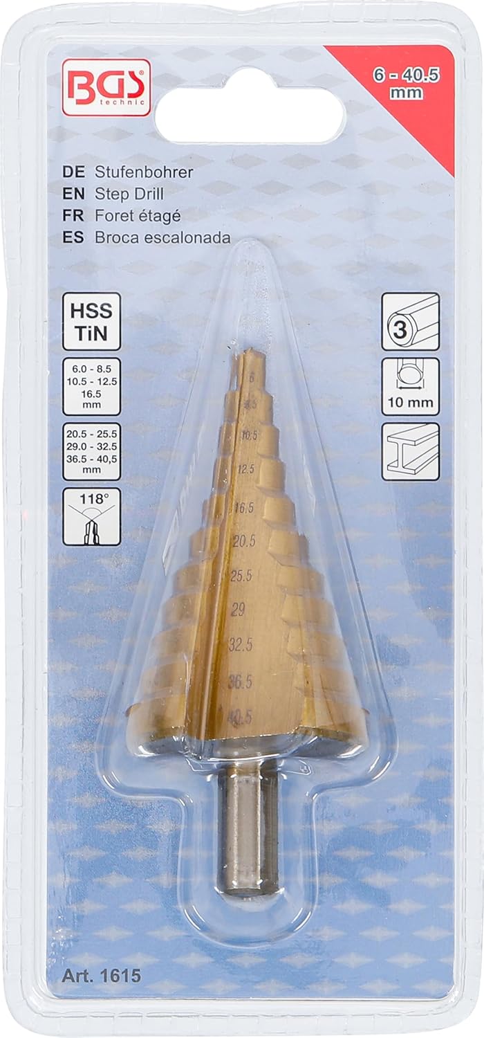 BGS 1615 | Stufenbohrer | titannitriert | Ø 6 - 40,5 mm | HSS-Stahl | Schälbohrer | Konusbohrer | Ke