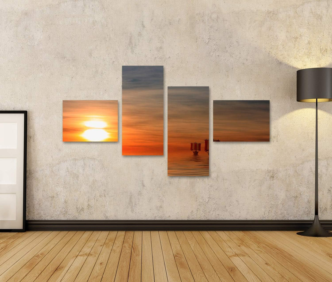 islandburner Bild auf Leinwand Wikingerschiffe 20A Bilder Wandbilder Poster Leinwand 150x80cm - 4 Te