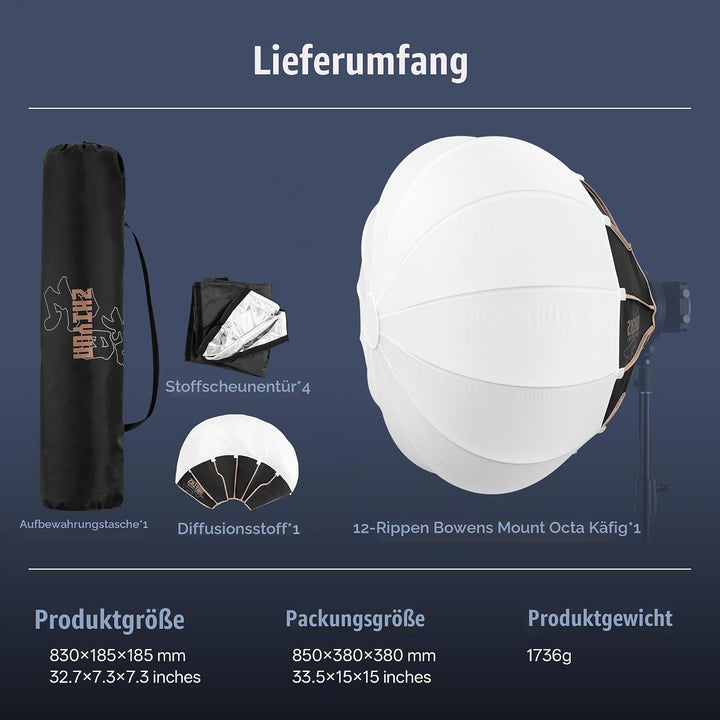ZHIYUN [Official] 65cm Laterne Softbox Bowens, Universal für Licht mit Bowens Mount, für ZHIYUN G200