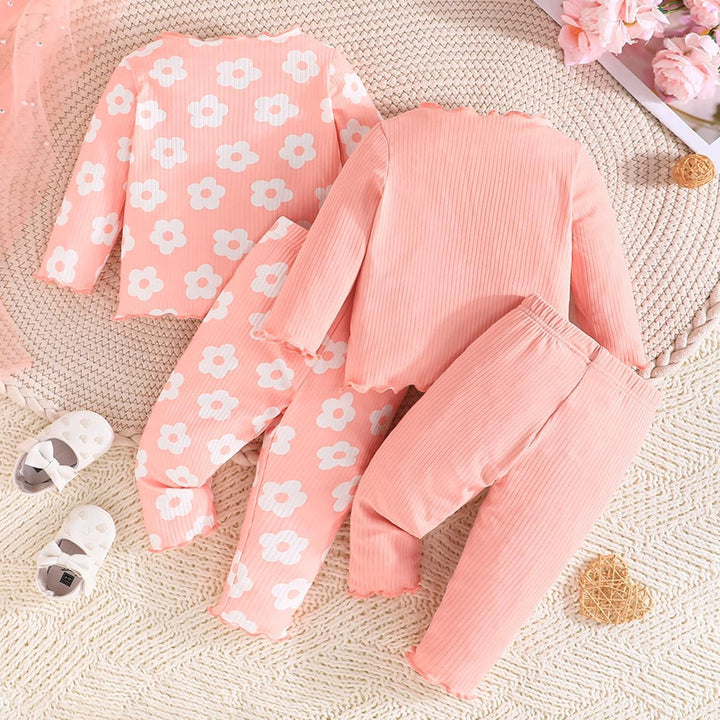 Kleinkind Baby Mädchen kleidung Set Rüschen Gerippte Kurzarm/Langarm T-Shirt Tops + Shorts Hosen 4Pc