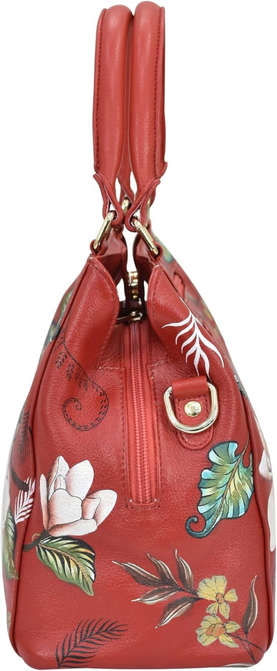 Anuschka Handbemalte Satchel Tasche mit mehreren Fächern aus Echtleder Crimson Garden, Crimson Garde