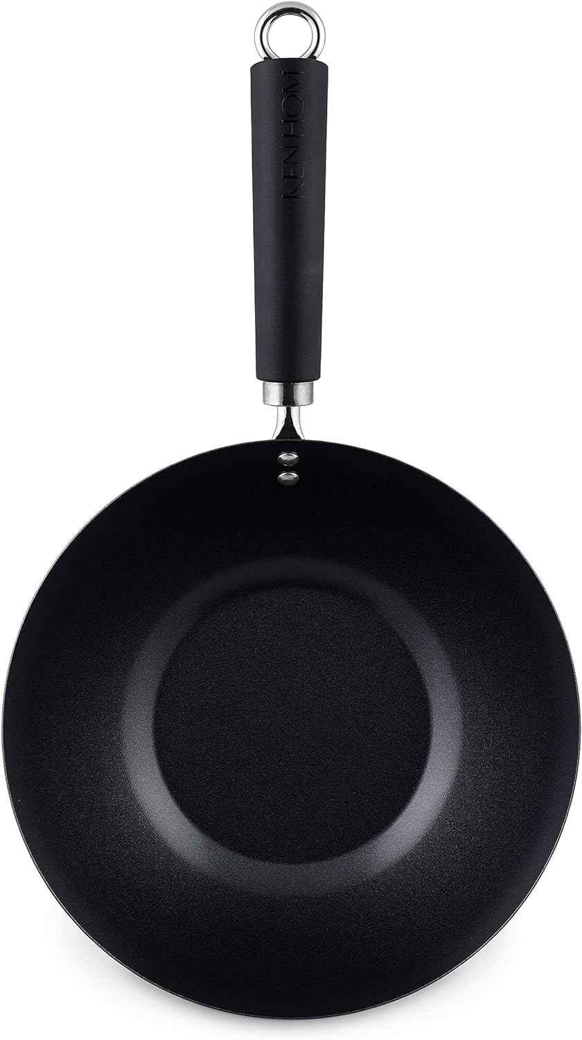 Ken Hom KH427001 Carbonstahl Wokfanne, 27cm, Excellence, Wok Induktion, Phenolischer Griff, Spülmasc