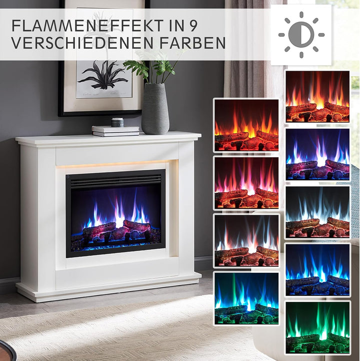 RICHEN Baldur Elektrokamin - Standkamin mit Heizung bis 2000W, 3D-Flammeneffekt, LED-Beleuchtung, Kn