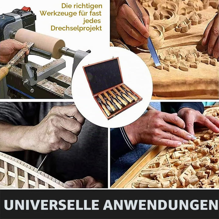 NEWFUN Stechbeitel set für holz, 12 Stück Holz-Drehmeissel-Set für Holzbearbeitung Holzschnitzerei-E
