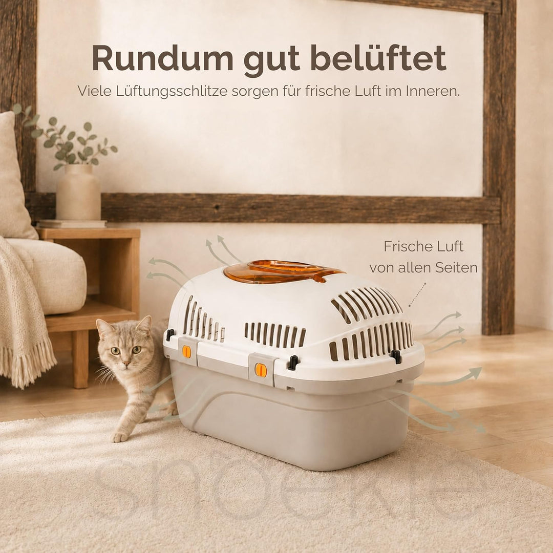 SNOEKIE Katzen Transportbox mit 2 Öffnungen, 49,5 x 32 x 32,6 cm, Haustierbox für Katzen &amp; kleine Hu