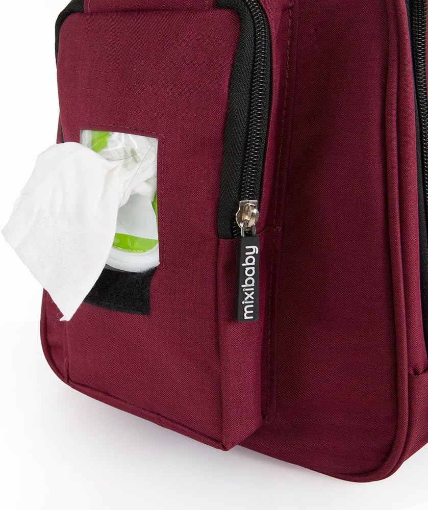 Mixibaby Wickeltasche wasserabweisend Henkeltasche Umhängetasche Wickelunterlage Weinrot