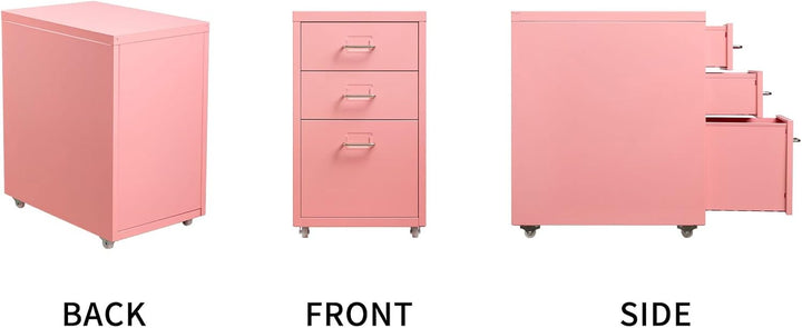 HollyHOME Mobiler Aktenschrank mit 3 Schubladen, rollbarer Aktenordner unter dem Schreibtisch, Aufbe