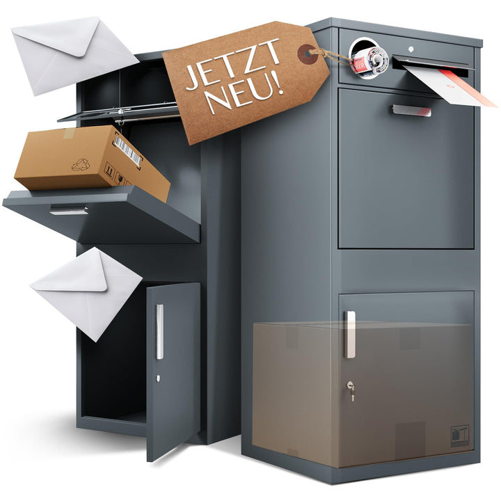 Paketbox mit Zeitungsfach - Paketbriefkasten Witterungsbeständig, Briefkasten mit Paketfach Anthrazi
