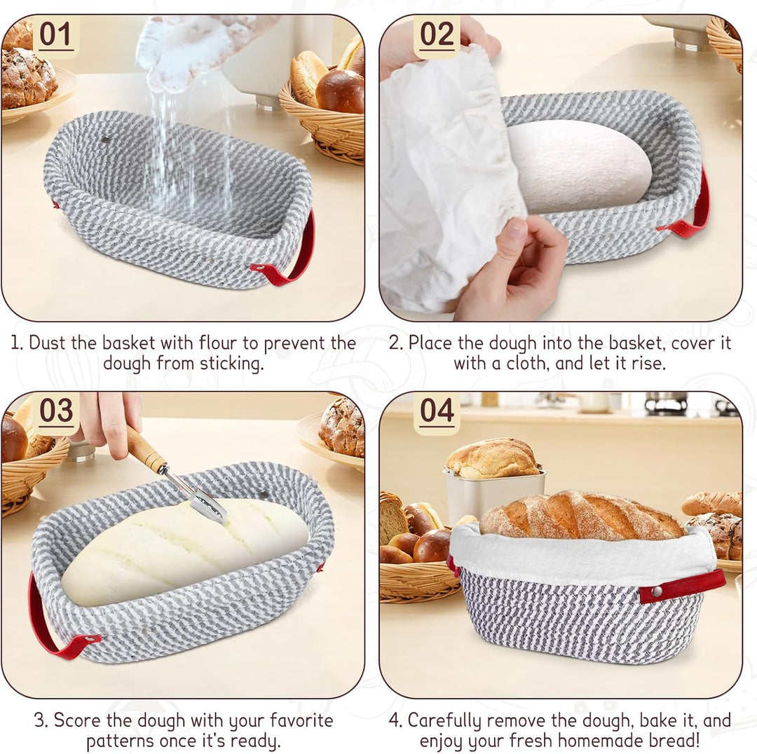 Brot Gärkörbchen Set, 14-Teilig Sauerteig Starter Set mit 2 Gärkörbe Rattan, Sauerteig Starterglas,