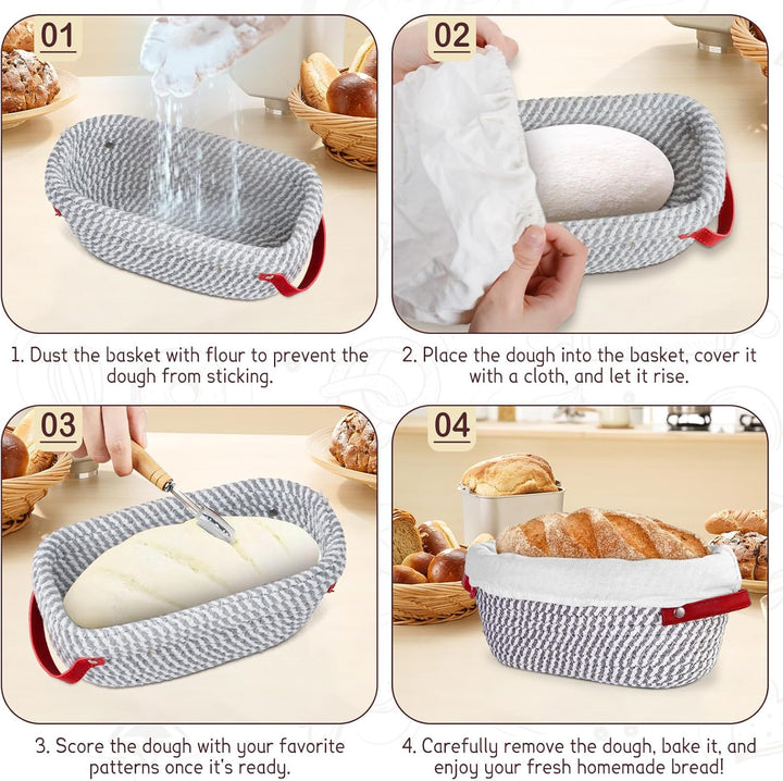 Brot Gärkörbchen Set, 14-Teilig Sauerteig Starter Set mit 2 Gärkörbe Rattan, Sauerteig Starterglas,
