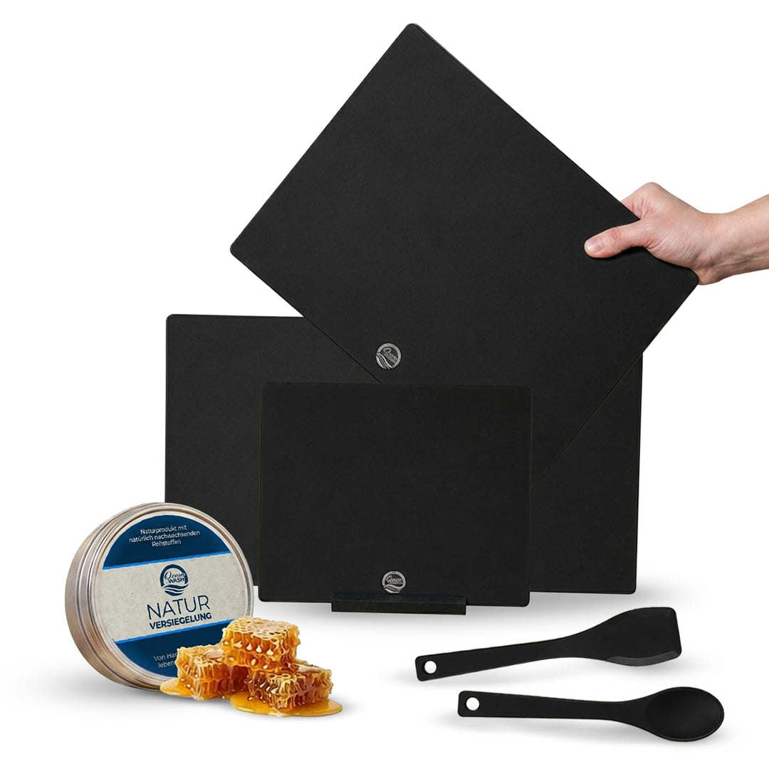 Schneidebrett Set + Naturversiegelung, lebensmittelgeeignetes Resin und Holzfaser, 3 Stück Holzschne