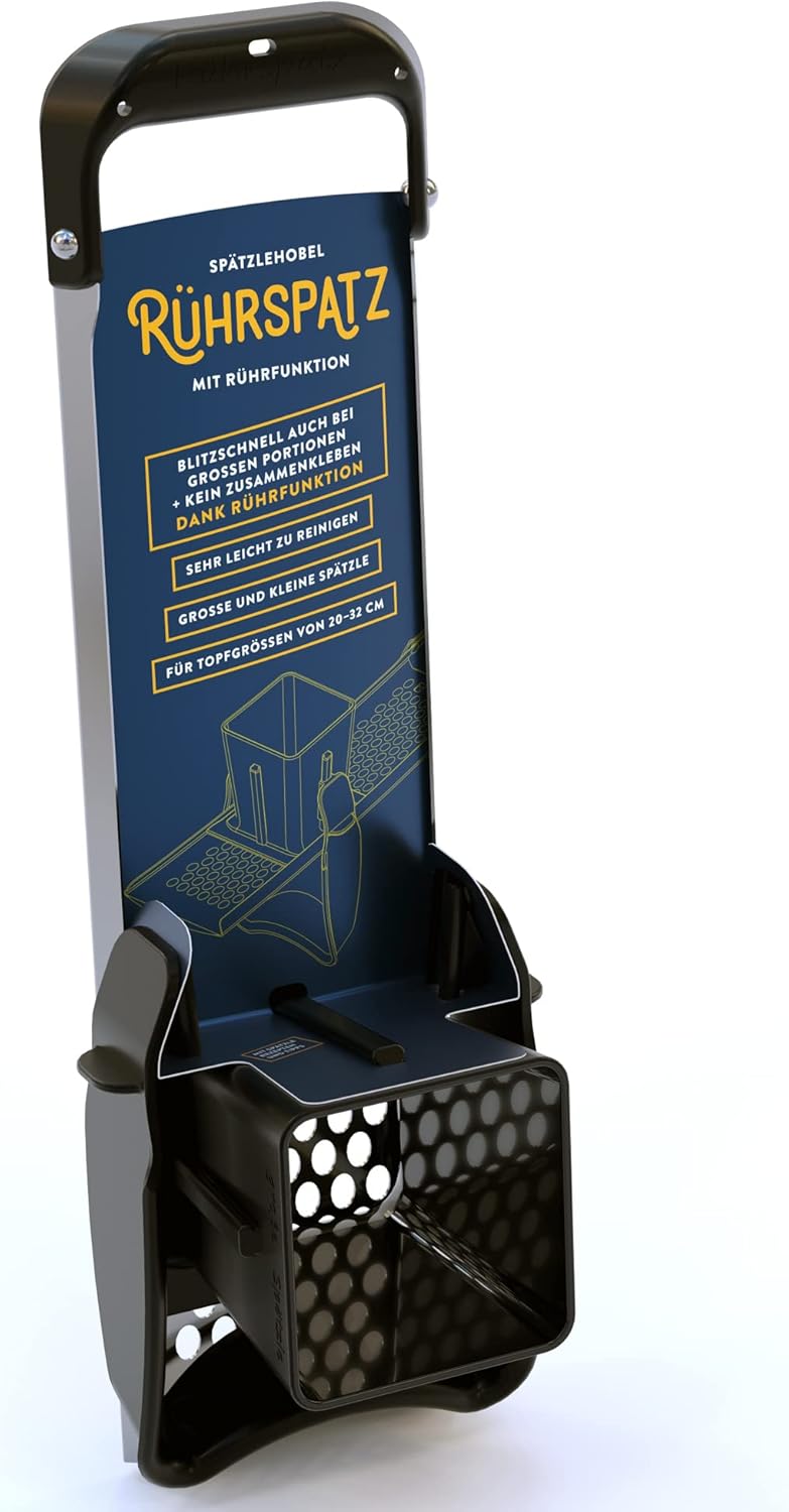 Rührspatz® Edelstahl Spätzlehobel mit Rührfunktion, super hygienisches Design, Grosse und kleine Spä