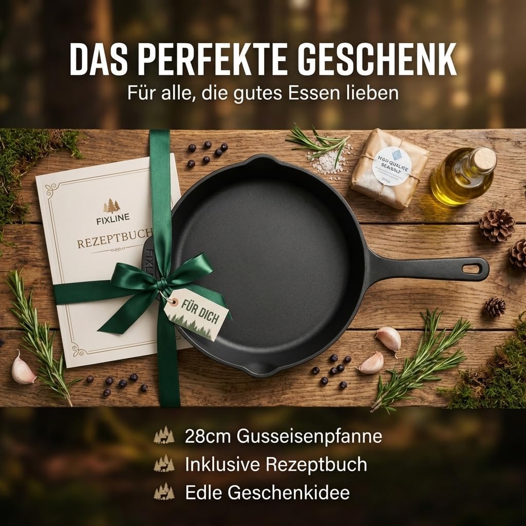 FIXLINE® BLACK FOREST Gusseisenpfanne 24cm - Induktion und alle Herdarten - Emailliert für kein Rost