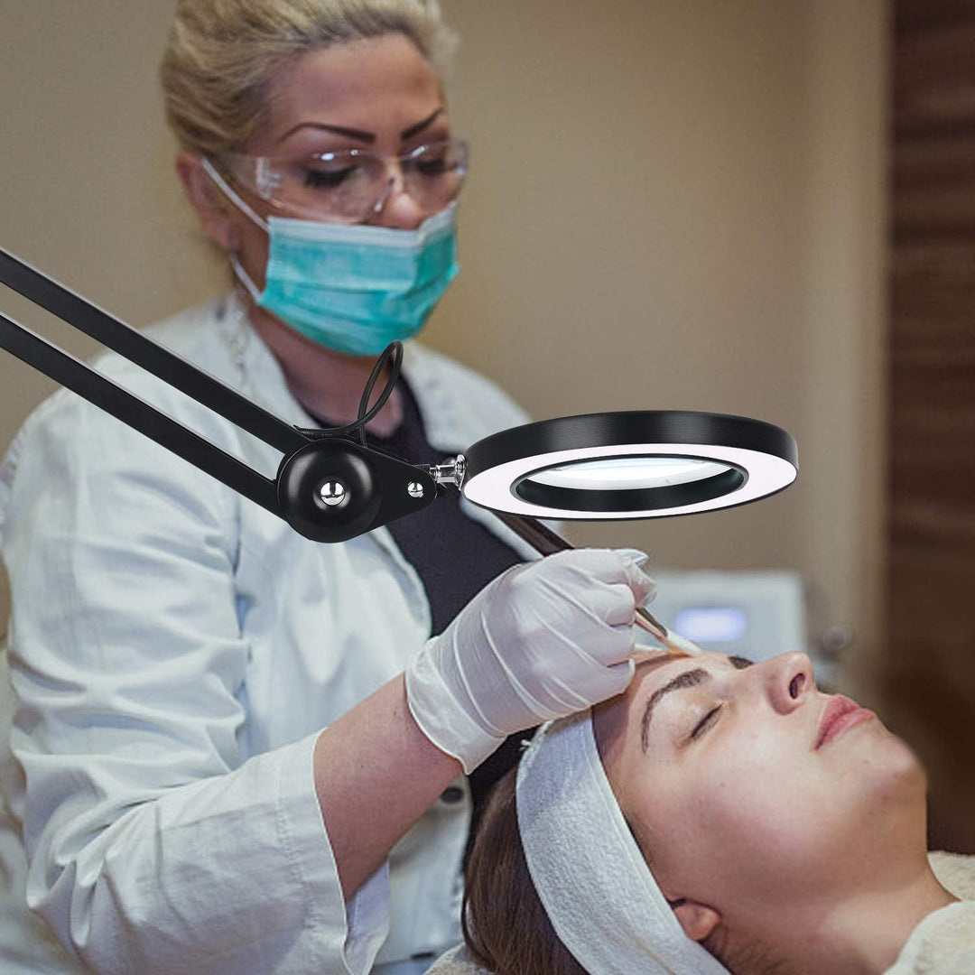 Beyamz LED Lupenleuchte, Arbeitsplatzlampe, 5 Dioptrien Lupe mit Licht - mit Klemme, Schwenkarm, Dim