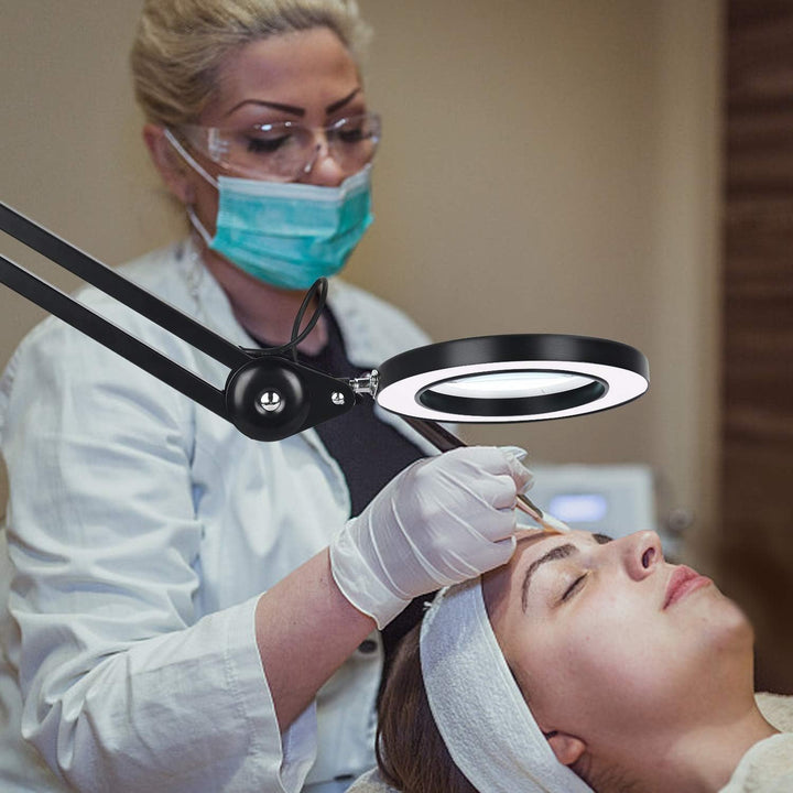 Beyamz LED Lupenleuchte, Arbeitsplatzlampe, 5 Dioptrien Lupe mit Licht - mit Klemme, Schwenkarm, Dim