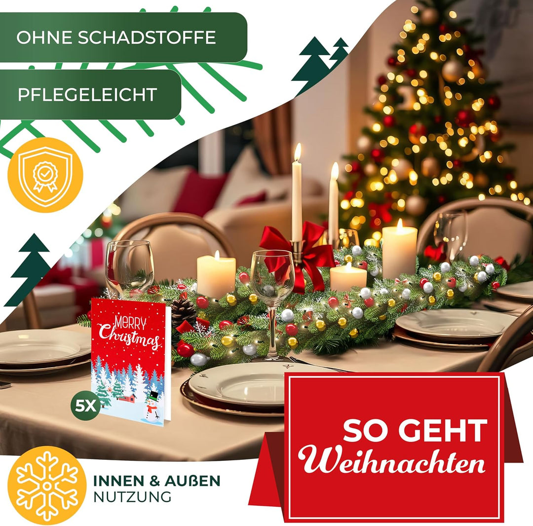 KESSER® Weihnachtsgirlande 5m mit Beleuchtung 100 LED's inkl Deko Fernbedienung - Timer - Lichterket