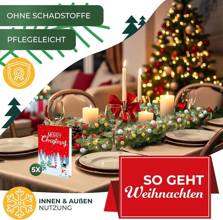 KESSER® Weihnachtsgirlande 5m mit Beleuchtung 100 LED's inkl Deko Fernbedienung - Timer - Lichterket