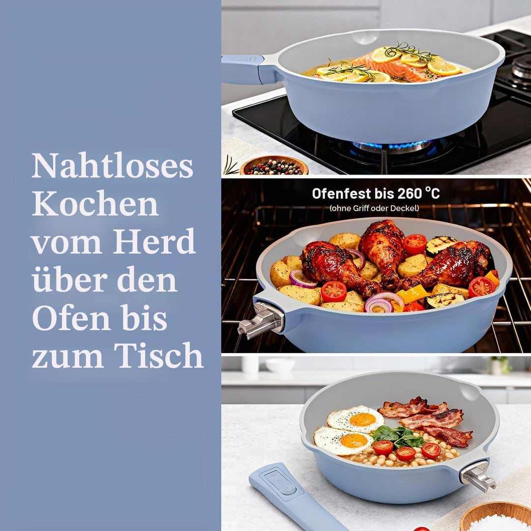 AIKENBBKK Keramik Pfanne 28 cm mit Dampfkorb, Antihaft Keramikbeschichtung Bratpfanne 28 cm mit Deck
