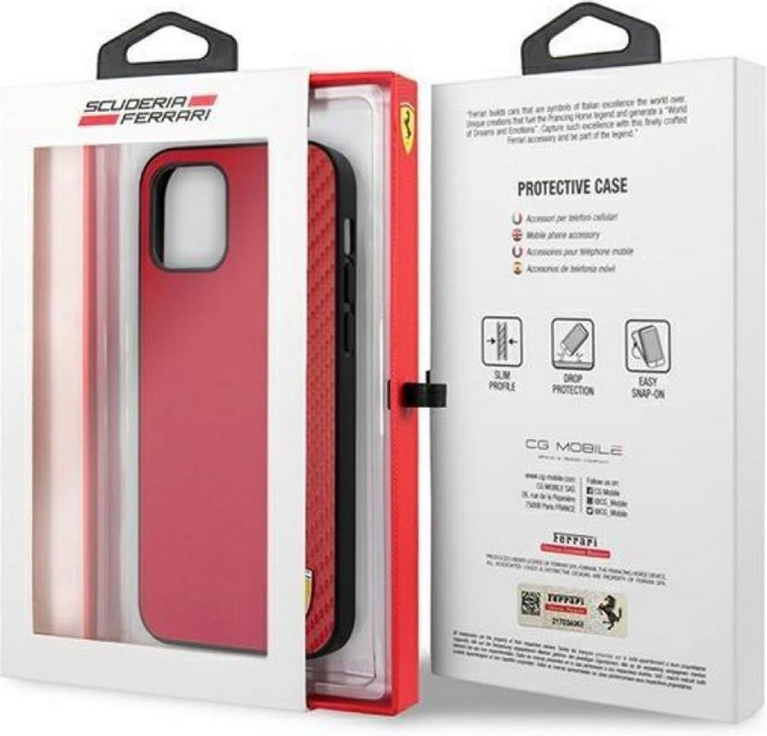 Ferrari Fesaxhcp12lre Hülle für iPhone 12 Pro MAX 6,7 Zoll Rot Hardcase On Track Carbon Stripe