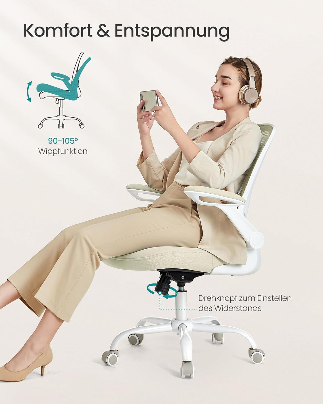 SONGMICS Bürostuhl, Schreibtischstuhl, Drehstuhl mit Netzbespannung, ergonomisch, gepolsterte Lenden
