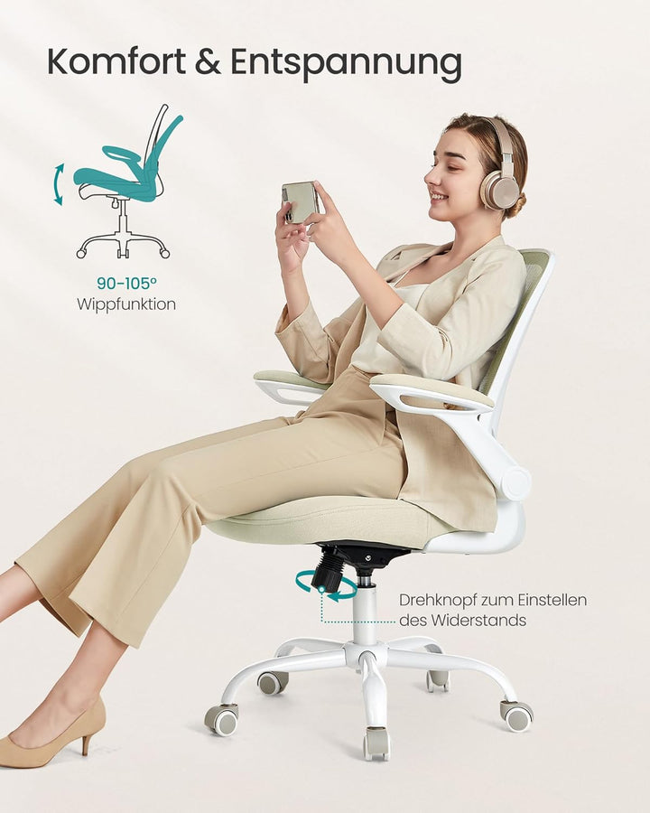 SONGMICS Bürostuhl, Schreibtischstuhl, Drehstuhl mit Netzbespannung, ergonomisch, gepolsterte Lenden