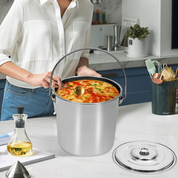 Eimer Edelstahleimer Kücheneimer Futtereimer Milcheimer Sektkühler EIS-Eimer mit Edelstahl Deckel,6L