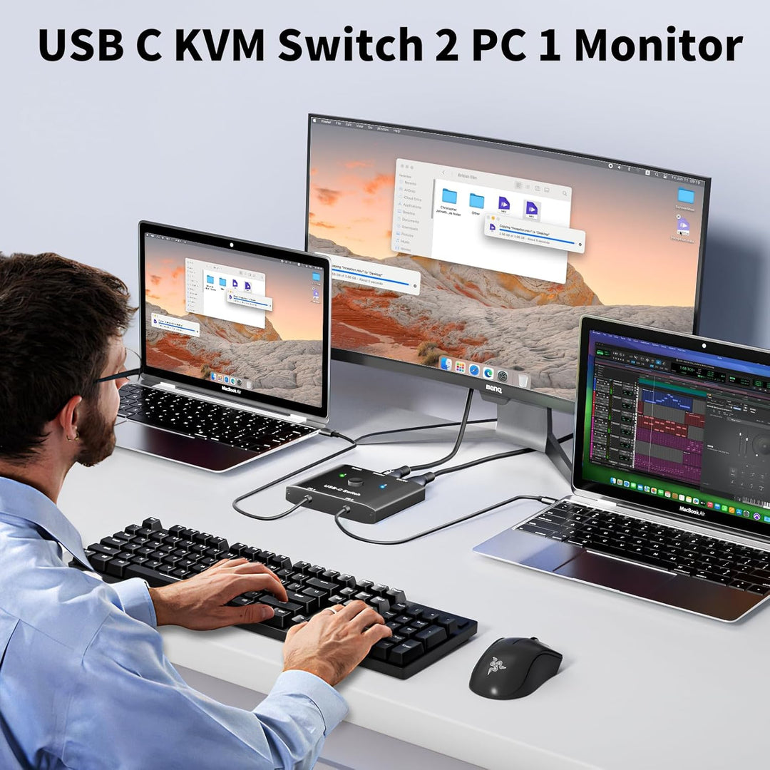 USB C Switch 2 in 1 out, KVM Switch USB C for 2 Laptops 1 Monitor, 4K@120Hz, 10Gbps, 100W PD, USB3.1