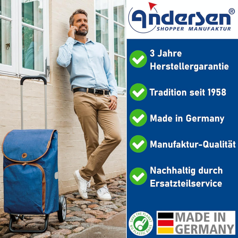 Andersen Einkaufstrolley Royal als Treppensteiger und 61 Liter Einkaufstasche Folke blau mit Kühlfac