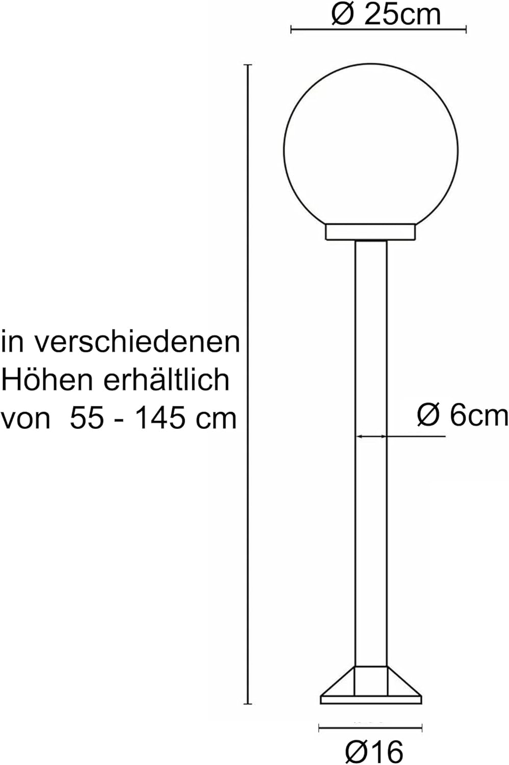 Wegeleuchte Wegelampe Aussenleuchte Gartenlampe Kugel Opal 25cm Ø, Höhe 100cm