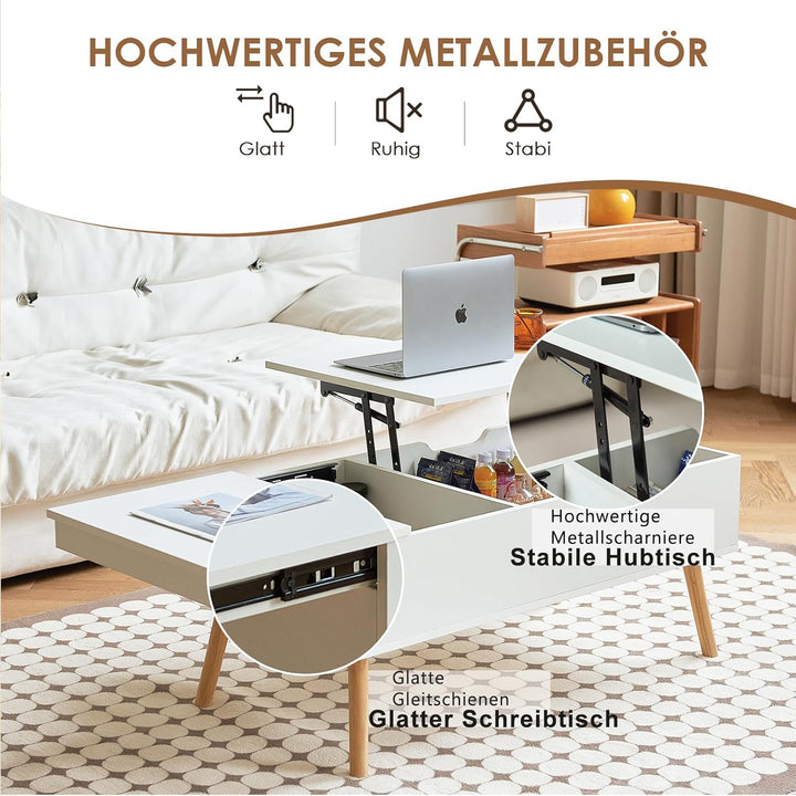 JanflyHome Couchtisch, Höhenverstellbarer Couchtisch, Couchtisch Höhenverstellbarer mit Schiebeplatt