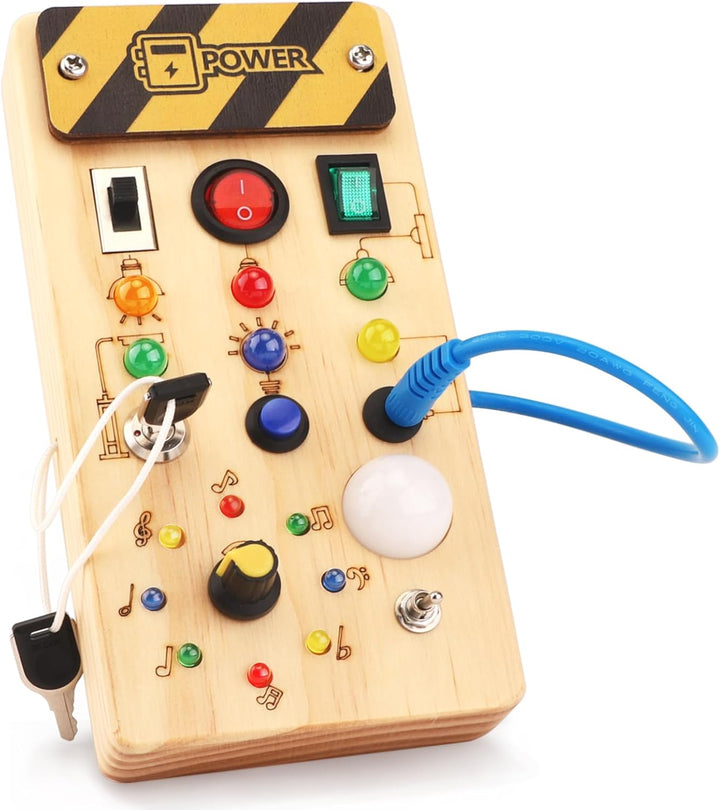 Montessori Busy Board Activity Board ab 1 Jahr Holzspielzeug mit 15 LED Lichtschalterspielzeug Senso