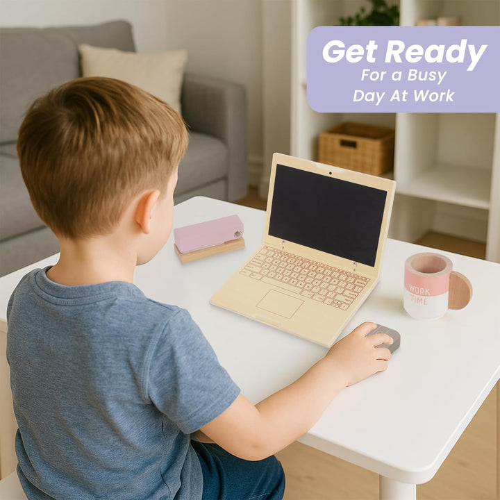 Pretend Play Home Office Set für Kinder,10Pcs Büro Playset mit hölzernem Spielzeug Laptop-Telefon fü