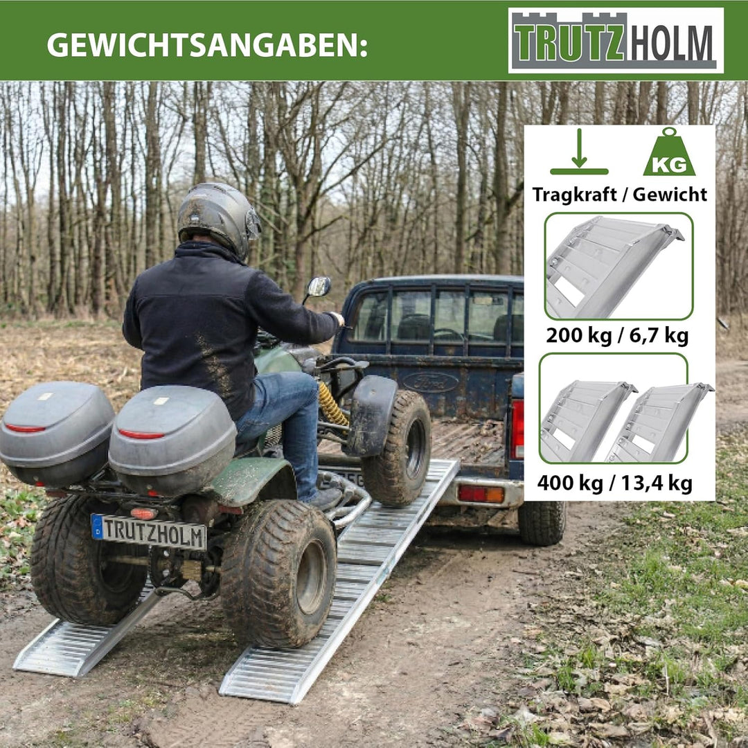 TRUTZHOLM 2 x Auffahrrampe klappbar 180 cm Traglast 400 kg Alu grau geriffelt/gelocht Verladerampe