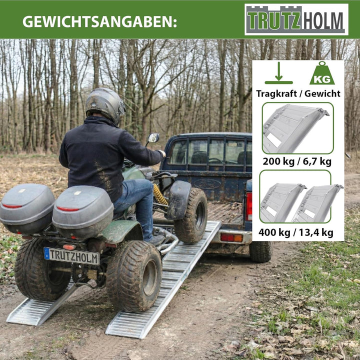 TRUTZHOLM 2 x Auffahrrampe klappbar 180 cm Traglast 400 kg Alu grau geriffelt/gelocht Verladerampe