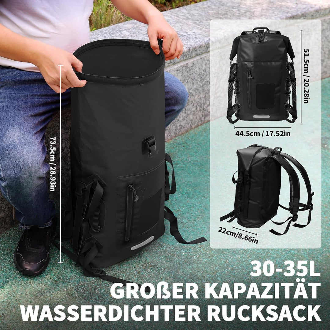Wasserdichter Rucksack 30-35L, Rolltop Waterproof Backpack Mit Gepolstertem Tragegurt, Wasserdichtem