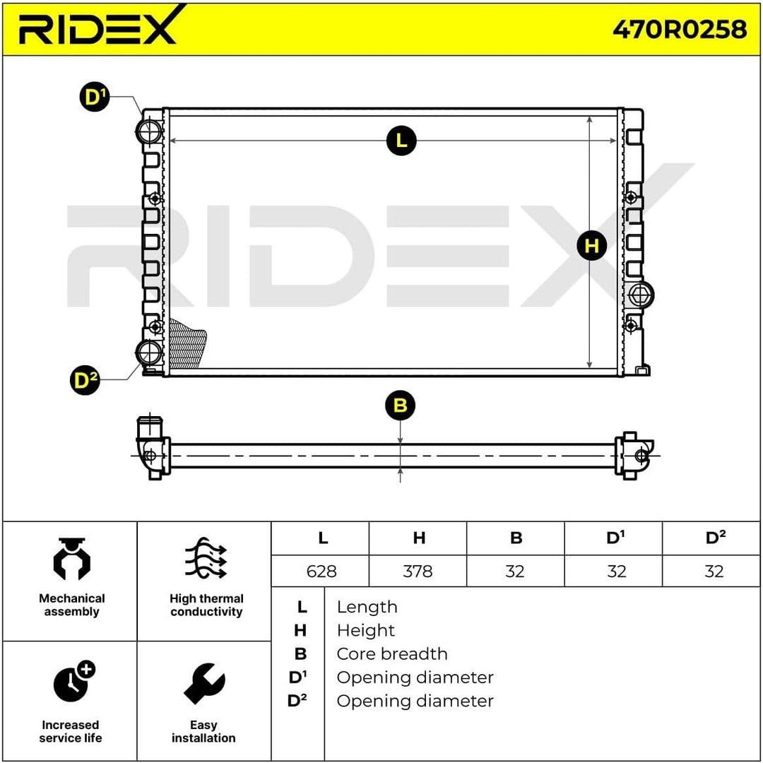 RIDEX Kühler Motorkühlung 470R0258 GOLF III (1H1) Golf III Cabrio (1E7)
