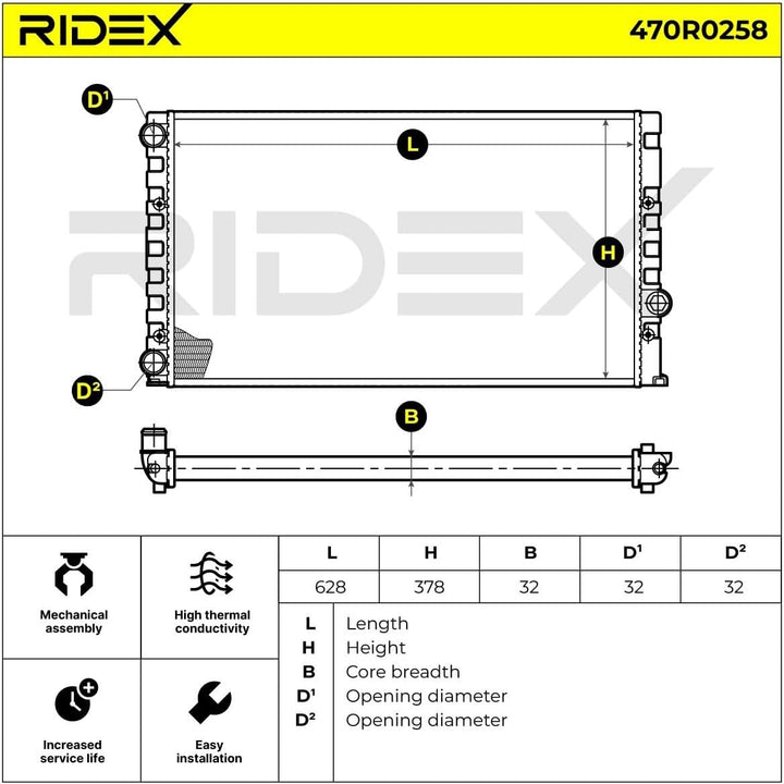 RIDEX Kühler Motorkühlung 470R0258 GOLF III (1H1) Golf III Cabrio (1E7)