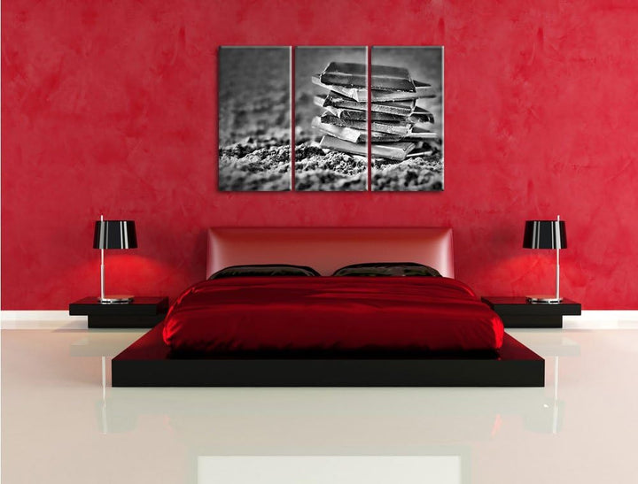 Pixxprint Monocrome, Schokoladenstücken 3-Teiler Leinwandbild 120x80 Bild auf Leinwand