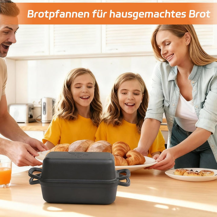 Illidan Brotbackform mit Deckel mit Deckel & Antihaft-Silikonmatten aus Gusseisen - Schwere Qualität