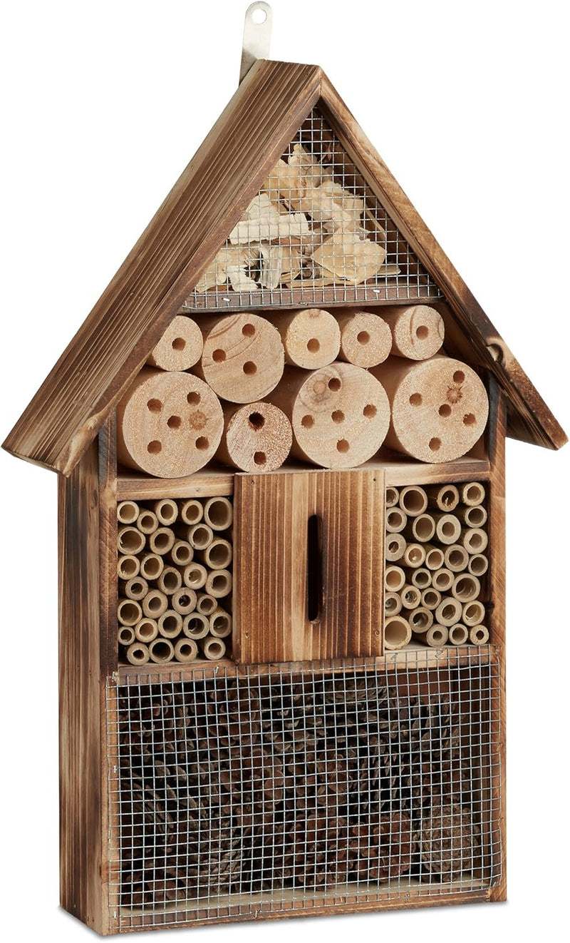 Relaxdays Insektenhotel 50 cm gross, Zum Aufhängen, Bienenhotel und Schmetterlingshaus, Geflämmtes H