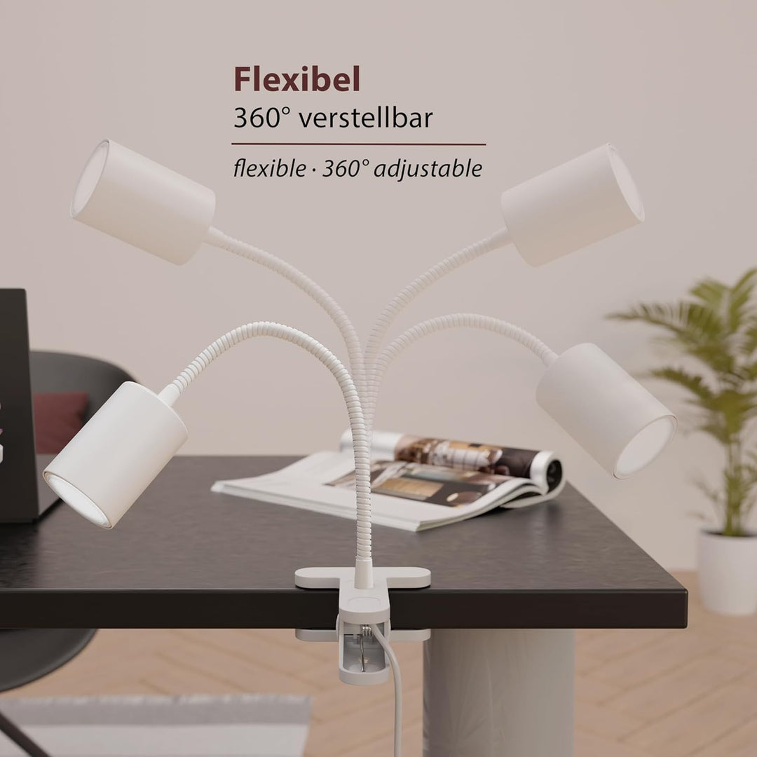 ledscom.de 2x Klemmleuchte WAIKA mit Schwanenhals und Schalter weiss matt, inkl. Smart Home RGBW GU1