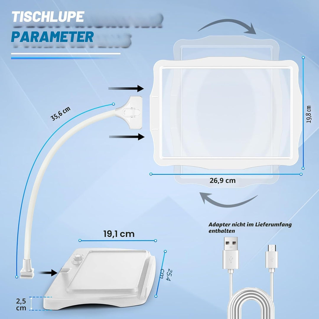 NZQXJXZ 10X Lupe mit Licht und Ständer, Wiederaufladbare 50 LED Flexible Schwanenhals Lupenleuchte,
