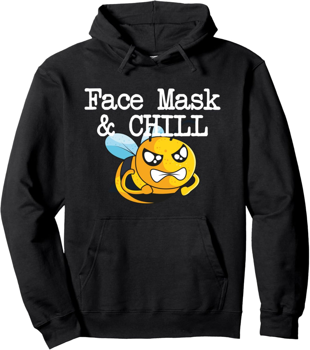 Biene mit Gesichtsmaske und kaltem weissem Textdesign Pullover Hoodie
