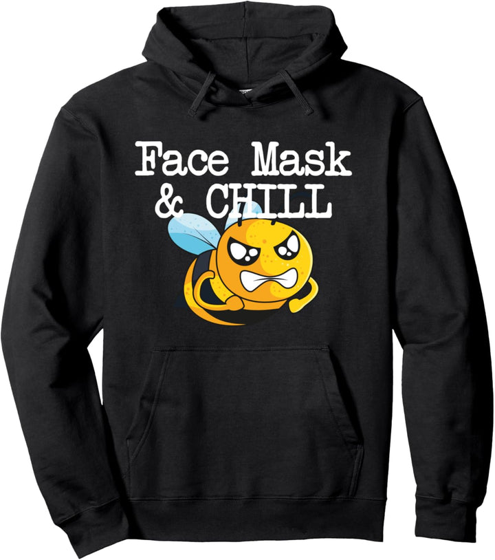 Biene mit Gesichtsmaske und kaltem weissem Textdesign Pullover Hoodie