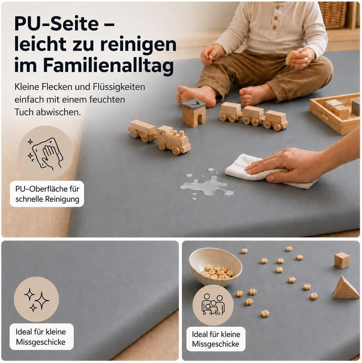 jxgzyy Krabbelmatte Baby 127 × 127 cm, 3 cm dick | Abwischbare PU-Seite und ultraweiche Kurzplüschse