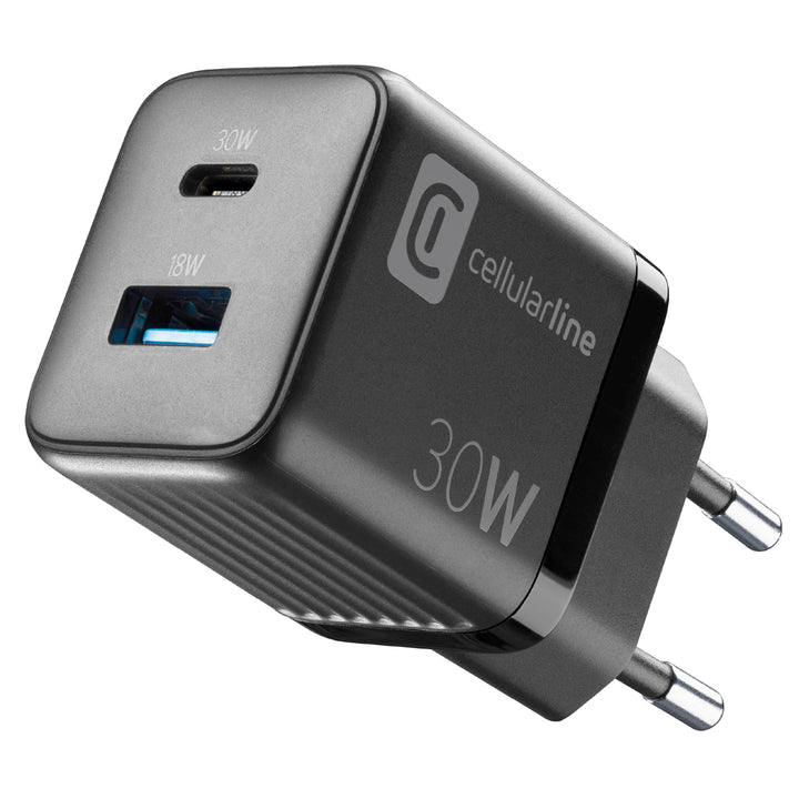 Cellularline | Multipower Micro Netzladegerät | Super Fast Charger 30W mit 2 USB-C-Anschlüssen - aus