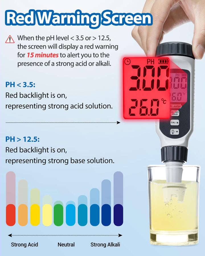 PH Messgerät, Dr.meter PH Messgerät Wasser 0.01Hochpräziser PH Wert Messgerät mit Alarm-LCD-Display