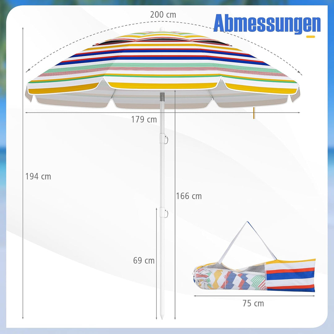 GOPLUS Strand Sonnenschirm, Strandschirm windfest stabil, Gartenschirm mit UPF 50+, Outdoor Sonnensc
