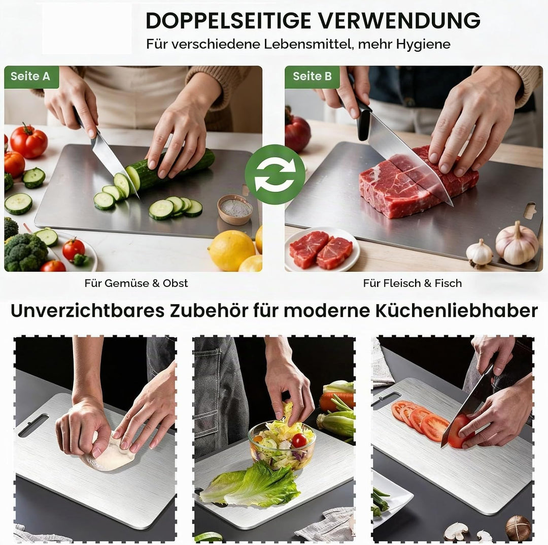 Edelstahl Schneidebrett Set 3-teilig, 1mm Ultra-Dünn &amp; Flexibel, Spülmaschinenfest &amp; Rostfrei, Doppe